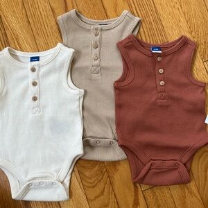 Sleeveless Thermal-Knit Henley Bodysuits